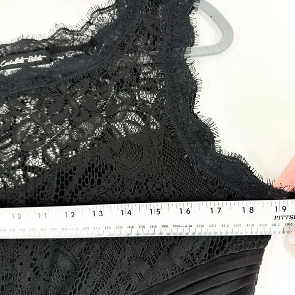 Candalite Petite Long Dress Womens Floral Lace Sleeveless Pleated Maxi Black LP - Picture 4 of 9